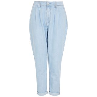 Paige + Light Blue Cropped Tapered-Leg Jeans