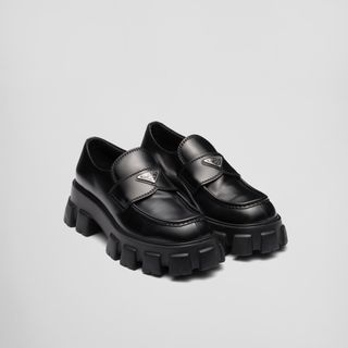 Prada + Monolith Brushed Leather Loafers