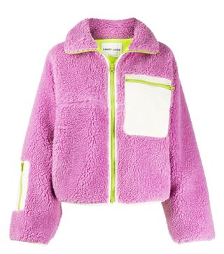 Sandy Liang + Ponyo Leather-Paneled Wool-Blend Fleece Jacket in Pink