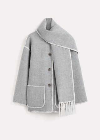 Toteme + Embroidered Scarf Jacket in Light Grey Mélange