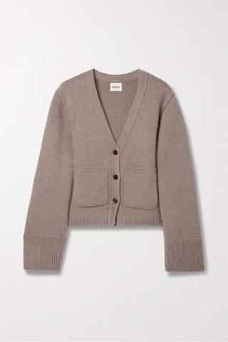 Khaite + Scarlet Cashmere Blend Cardigan in Mushroom