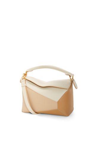 Loewe + Small Puzzle Bag in Classic Calfskin Angora/Dusty Beige/Gold