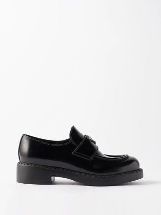 Prada + Logo-Plaque Leather Loafers