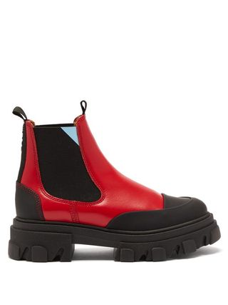 Ganni + Exaggerated-Sole Leather Chelsea Boots