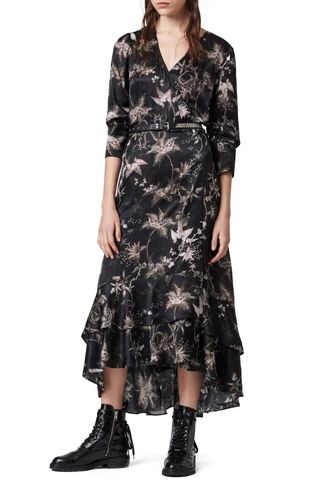 AllSaints + Tage Evolution Floral Print High/Low Wrap Dress
