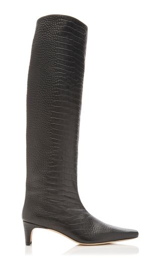 Staud + Wally Croc-Embossed Leather Knee-High Boots