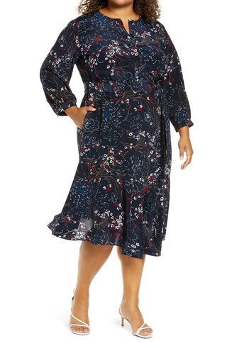 Lafayette 148 New York + Delancy Floral Print Silk Midi Dress