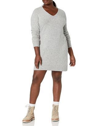 Daily Ritual + Mid-Gauge Stretch V-Neck Sweater Dress