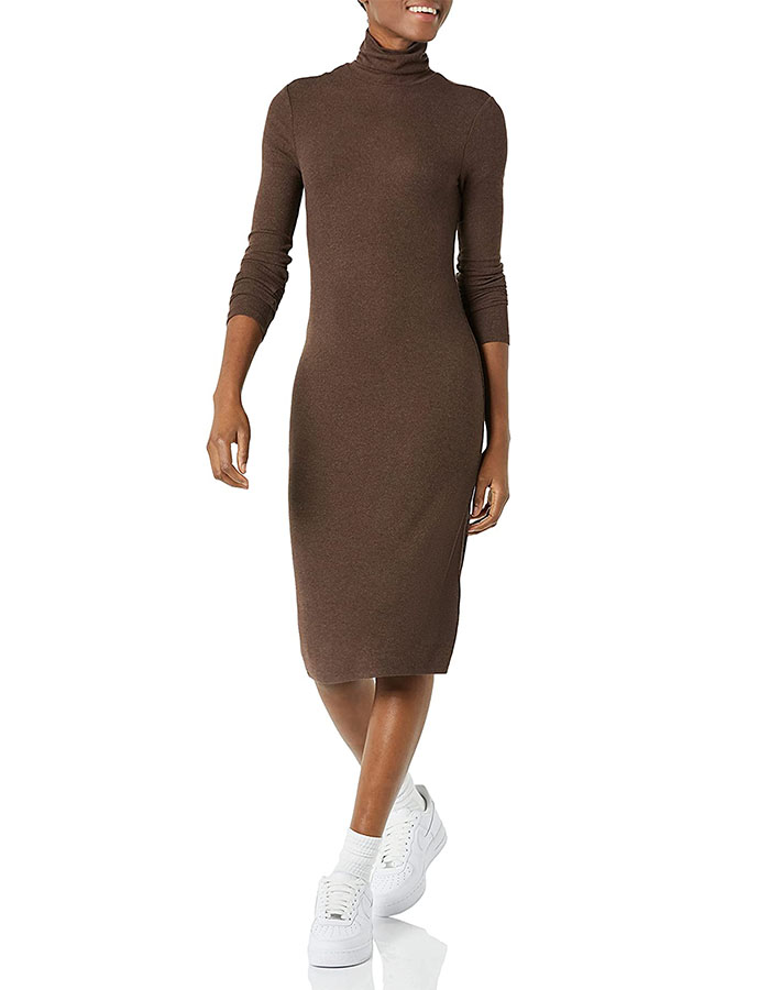 Daily Ritual + Long-Sleeve Turtleneck Midi Dress
