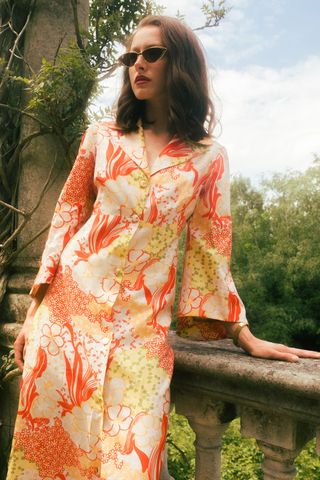 Nordic Poerty + Vintage Premium 70's Floral Print Maxi Silk Dress