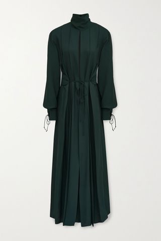 Victoria Beckham + Belted Pleated Twill Midi Dress