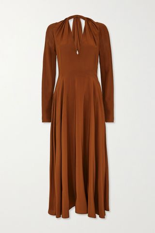 Victoria Beckham + Cutout Gathered Silk Midi Dress