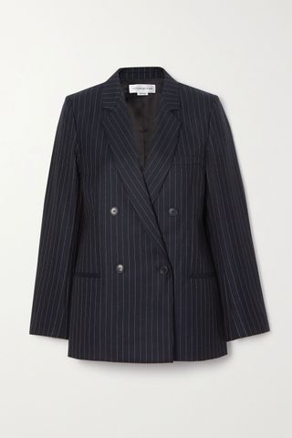 Victoria Beckham + Double-Breasted Pinstriped Wool-Twill Blazer