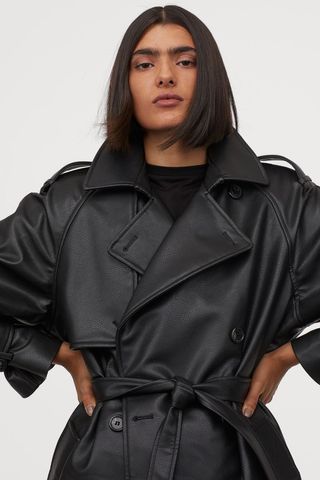 H&M + Faux Leather Trenchcoat