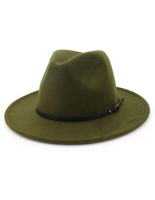 Hudanhuwei + Wide Brim Fedora Hat With Belt Buckle