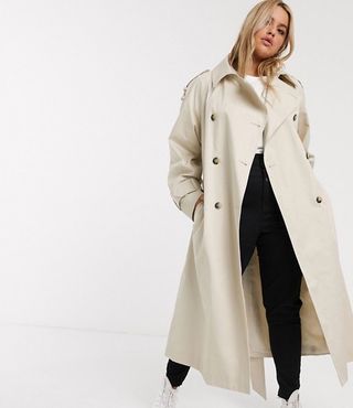 ASOS + Longline Trench Coat in Stone