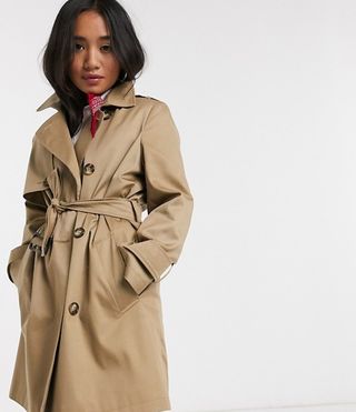 ASOS + Trench Coat in Stone