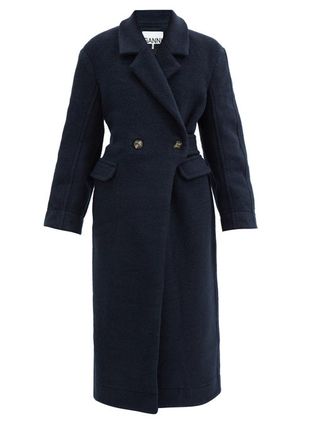 Ganni + Double-Breasted Wool-Blend Coat