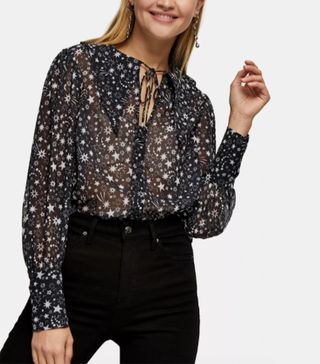 Topshop + Black Oversized Star Collar Blouse