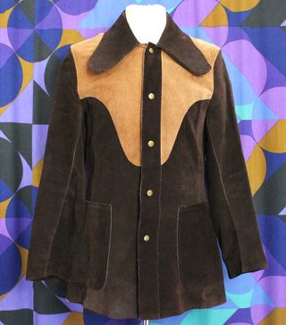 Vintage + 60s 70s Two Tone Brown Suede Popper Front Jacket