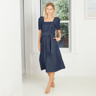 Who What Wear x Target + Puff Short Sleeve Belted Denim Dress