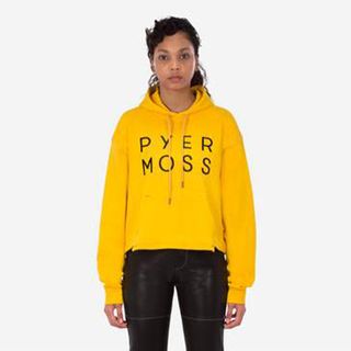 Pyer Moss + Classic Logo Cropped Hooded Sweatshirt