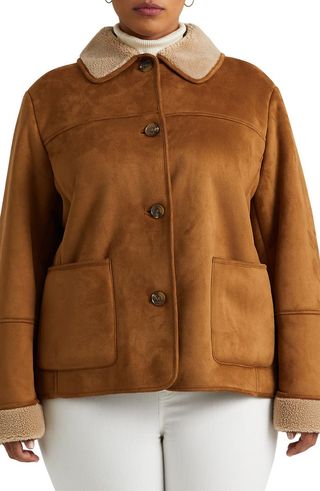 Lauren Ralph Lauren + Faux Suede Jacket With Faux Shearling Trim