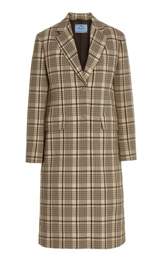Prada + Double-Breasted Checked Wool Coat