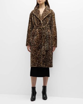 Gorski + Leopard-Print Belted Shearling Lamb Short Coat