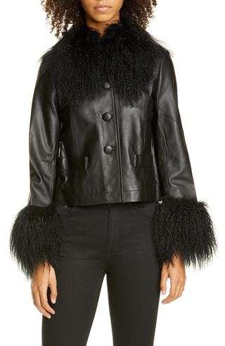 Saks Potts + Contrast Trim Genuine Shearling Short Jacket