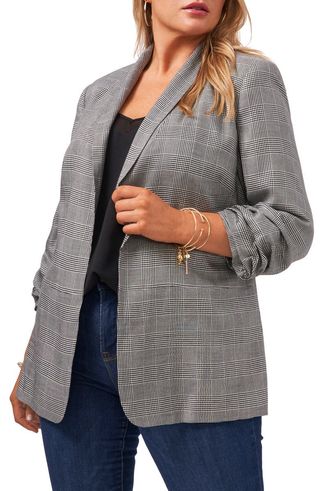 1.State + Check Ruched Sleeve Blazer