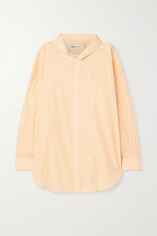 Balenciaga + Oversized Printed Striped Cotton-Poplin Shirt