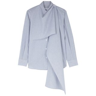 Pushbutton + Blue Striped Draped Cotton Shirt
