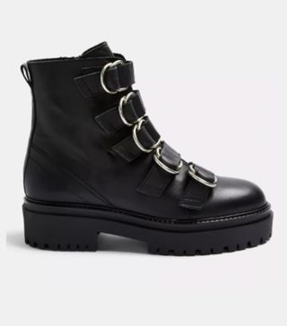 Topshop + Aquarius Black Chunky Leather Boots