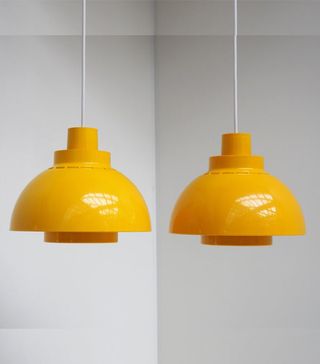 Vintage + Yellow Plastic Pendant Called Minisol and Designed by K Kewo