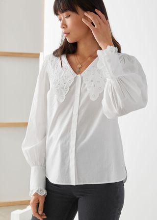 & Other Stories + Embroidered Statement Collar Blouse