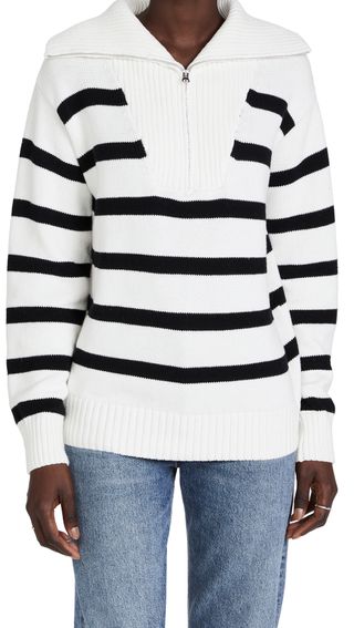 English Factory + Striped Knit Zip Pullover