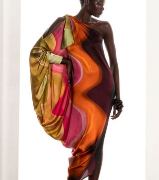 Silvia Tcherassi + Crema One-Shoulder Silk Midi Dress