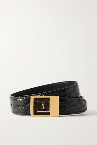 Saint Laurent + Croc-Effect Leather Belt