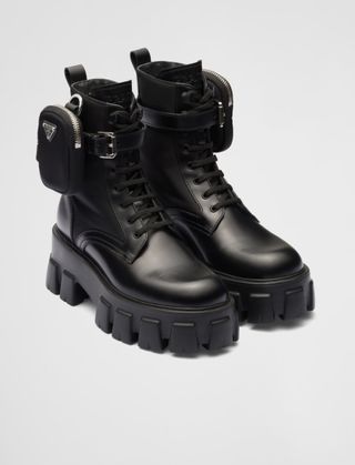 Prada + Monolith Leather and Re-Nylon Boots with Pouch