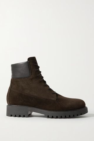 Toteme + The Husky Leather-Trimmed Suede Ankle Boots
