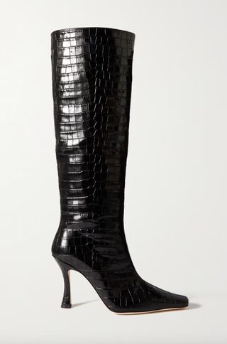 Staud + Cami Croc-Effect Leather Knee Boots