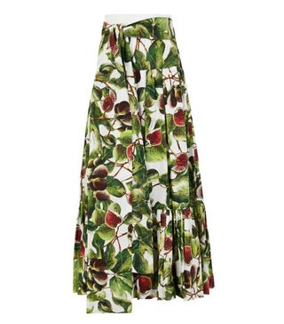Dolce & Gabbana + Long Frilled Skirt In Cotton With Fruits Print