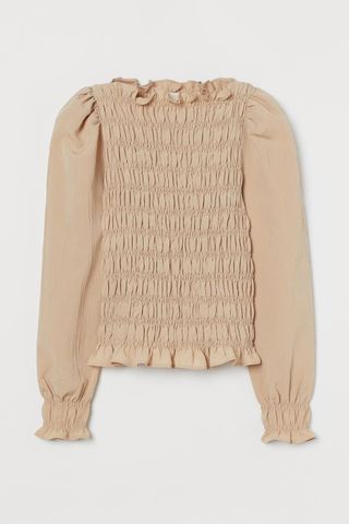 H&M + Puff-Sleeved Smocked Blouse