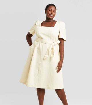 Who What Wear x Target + Puff Short Sleeve Belted Denim Dress