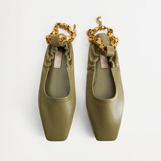 Mango + Gathered Leather Ballerina Flats