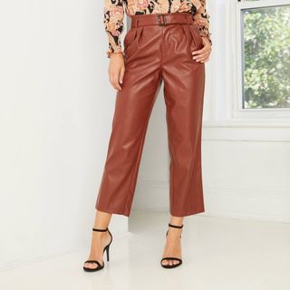 Who What Wear Collection + High-Rise Belted Pleat Front Pants