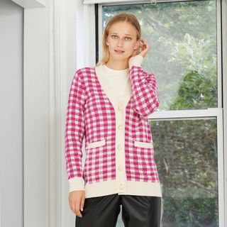 Who What Wear Collection + V-Neck Check Jacquard Cardigan