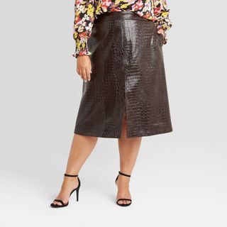 Who What Wear Collection + Alligator Pattern Faux Leather Pencil Midi Skirt