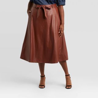 Who What Wear Collection + Faux Leather Circle Midi Skirt